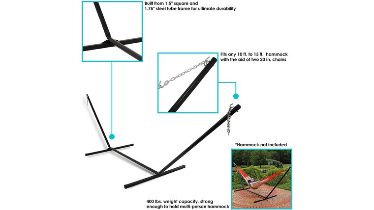 15 Foot Hammock Stand with Heavy-Duty Steel Beam Construction – Large 2 Person Hammock Stand – 400-Pound Capacity – Black | Rental