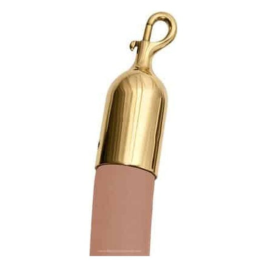 8′ Beige Polyester Velour Stanchion Rope w/Polished Brass Snap Hook End | Rental