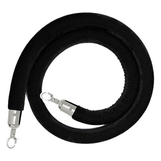 8′ Black Velour Stanchion Rope w/Chrome Ends | Rental