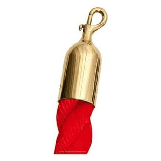 8′ Twisted Nylon Stanchion Rope w/Polished Brass Snap Hook End – Red | Rental