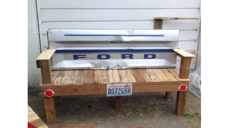 Rustic Ford Tailgate Bench | Rental