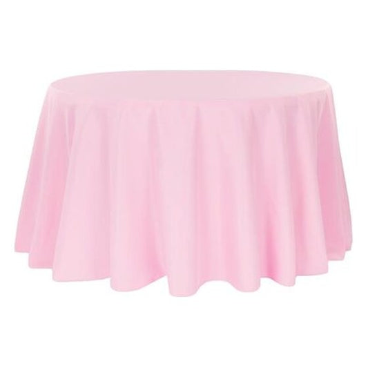 Round Polyester 132″ Tablecloth – Pink | Rental