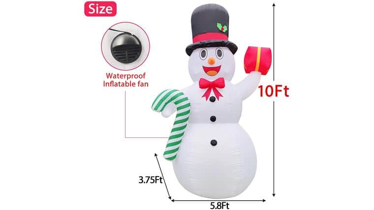 10 Feet Giant Christmas Inflatables Snowman Candy Cane Christmas Outdoor Decorations with LED Lights Stakes Tethers Holiday Christmas Inflatables Outdoor Decoration Blow Up Yard Decoration | Rental