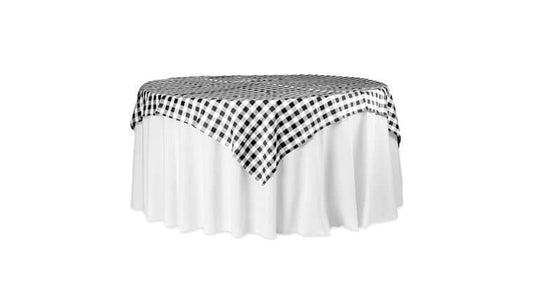 Polyester | Gingham Checkered Square 70″x70″ Polyester Overlay/Tablecloth – Black & White | Rental